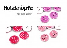 Holzknopf Herzen - flieder rosa pink